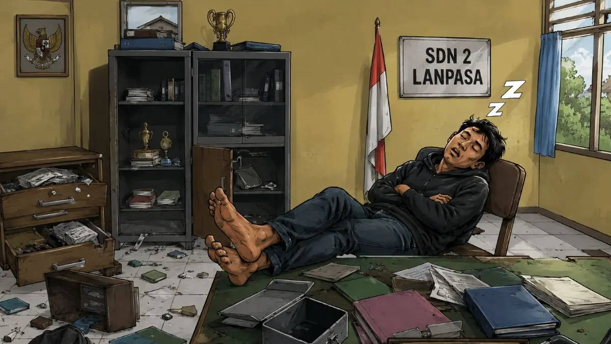 ilustrasi maling ketiduran di TKP