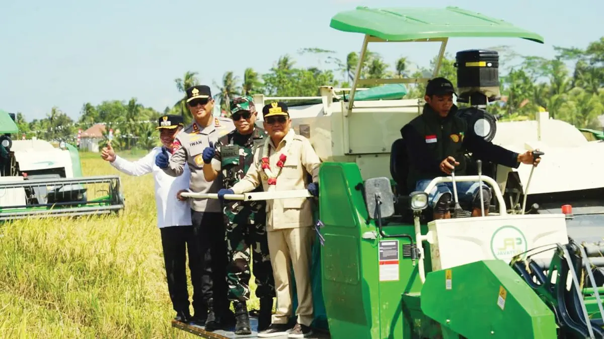 PANEN RAYA: Gubernur Kalteng Agustiar Sabran bersama Pangdam XXII/Tambun Bungai, Mayjen TNI Zainul Arifin, dan Kapolda Kalteng, Irjen Pol Iwan Kurniawan melaksanakan kegiatan panen raya. FOTO: MMC KALTENG/RADAR SAMPIT