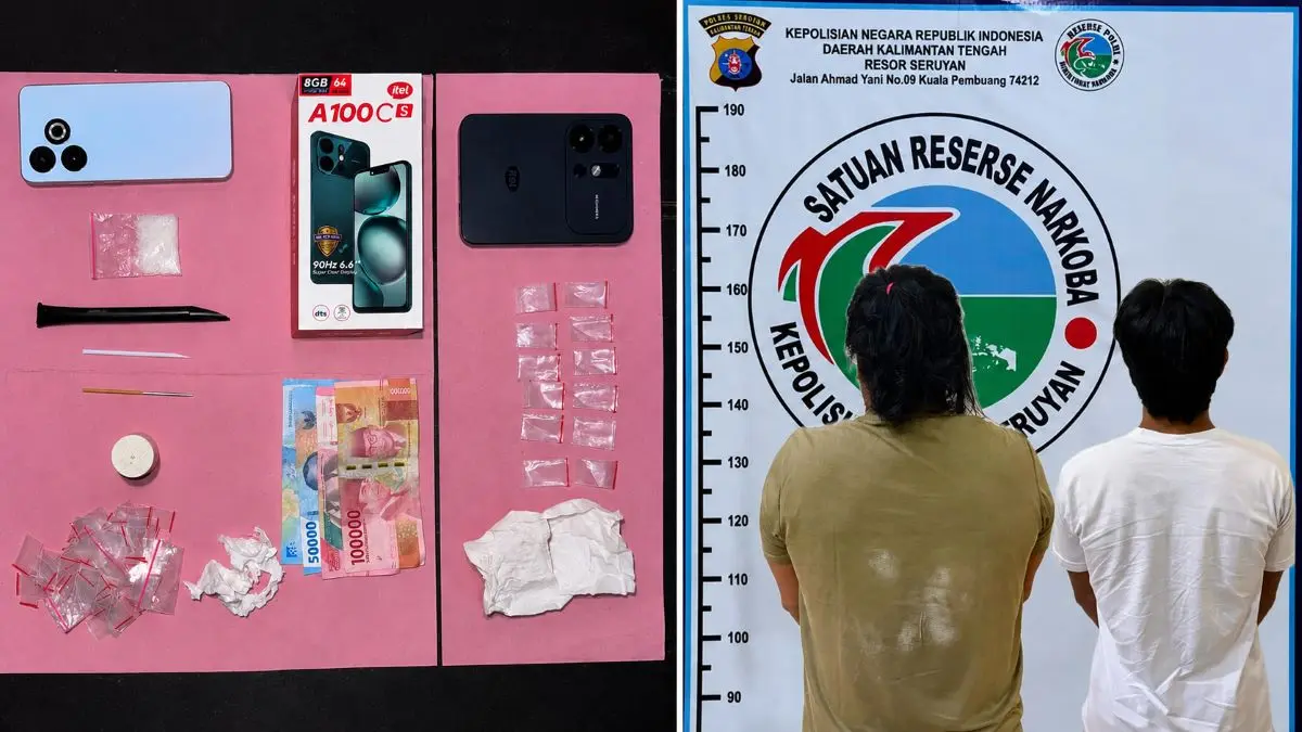 TANGKAP: Dua terduda pelaku peredaran narkotika ditangkap Satresnarkoba Polres Seruyan. FOTO: RIFANI/RADAR SAMPIT
