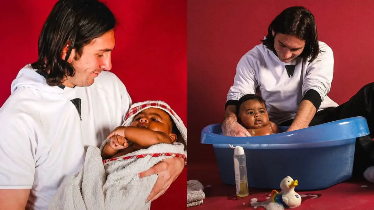 Moment ketika Leonel Messi memandikan Lamine Yamal, saat keduanya bertemu 19 tahun silam. (doc. Joan Monfort/Unicef)