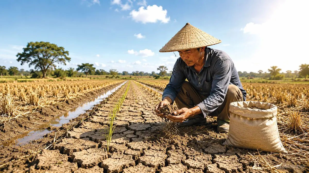 ilustrasi pertanian di ladang kering di bawah sinar matahari