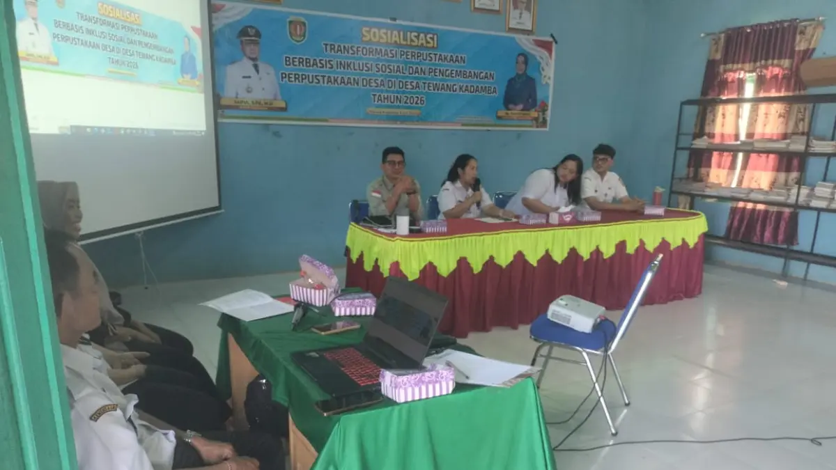  kegiatan Transformasi Perpustakaan Berbasis Inklusi Sosial dan Pengembangan Perpustakaan Desa di Desa Tewang Kadamba, Rabu (8/7/2026).
