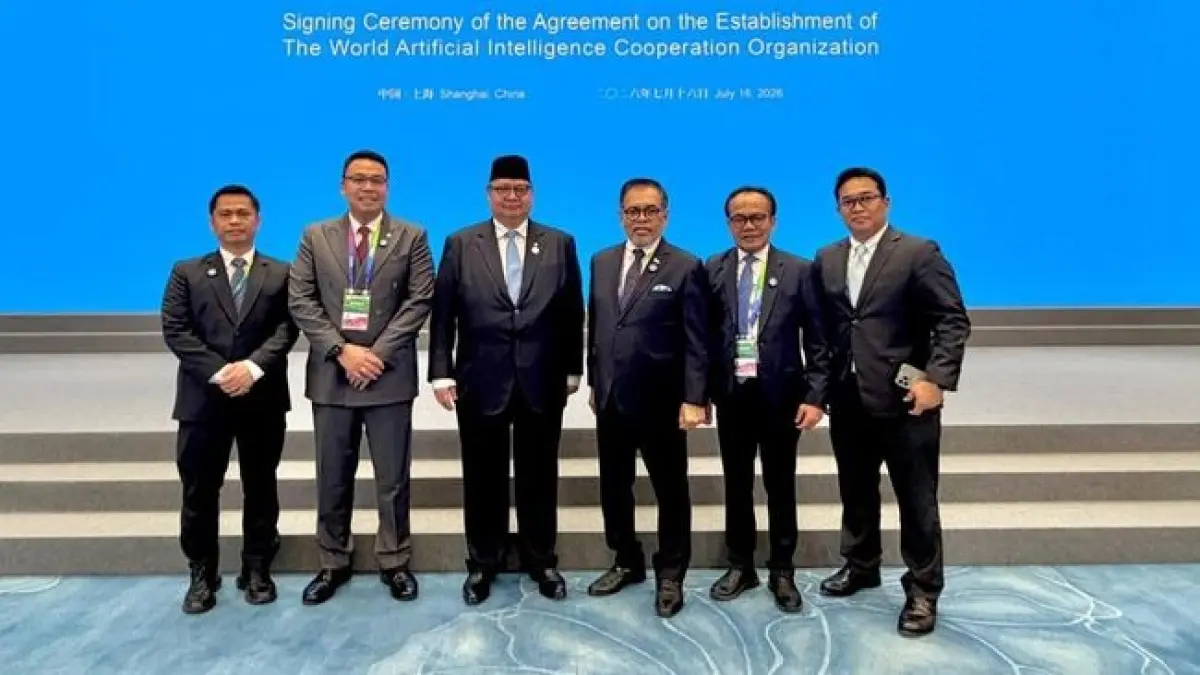 Perwakilan pemerintah Indonesia saat pertemuan dengan organisasi kecerdasan buatan (AI) dunia, baru-baru tadi. (net)