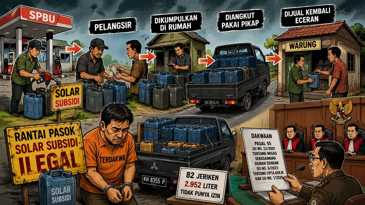 ILUSTRASI: Dugaan rantai pasok Bio Solar subsidi ilegal terungkap dalam persidangan di PN Sampit. FOTO: DIBUAT MODE AI/RADAR SAMPIT