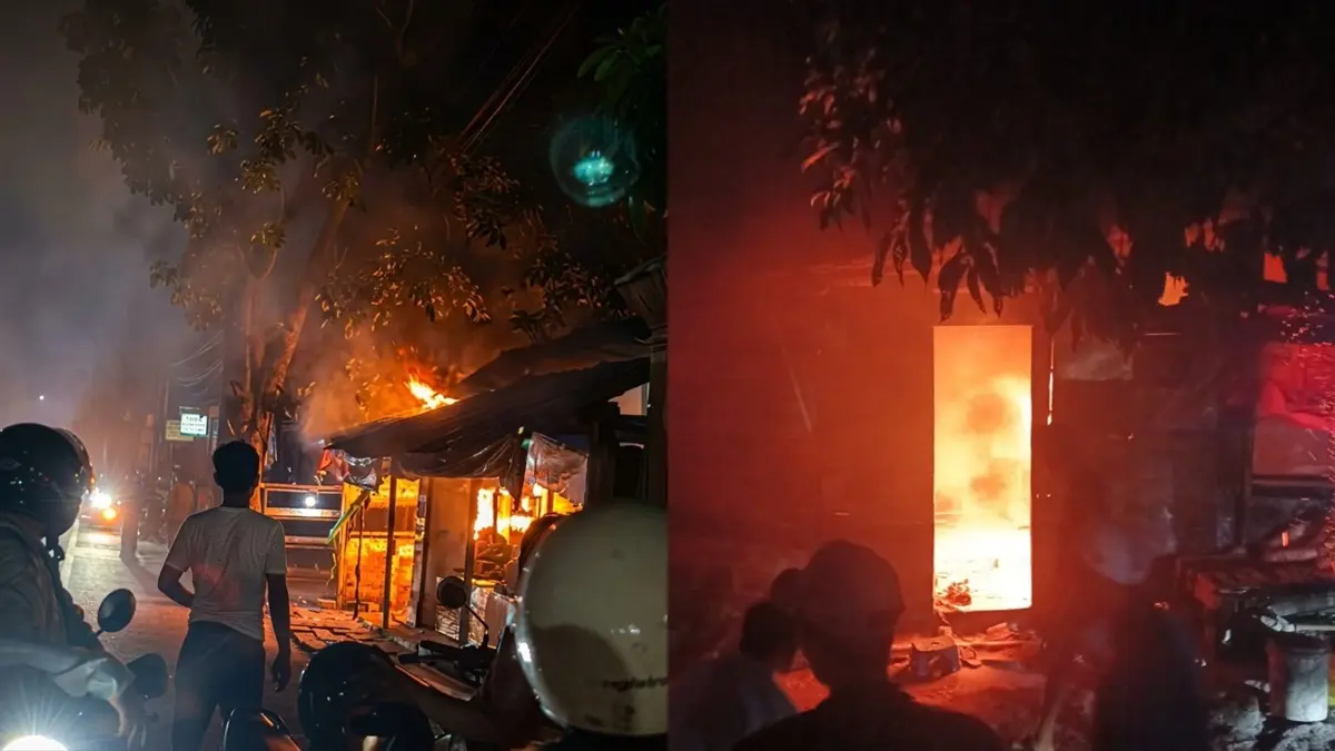 Warung sayur mayur di Jalan HM Rafii, Desa Pasir Panjang, Kecamatan Arut Selatan, Kabupaten Kotawaringin Barat ludes terbakar, Sabtu 25 Juli 2025 pukul 18.50 WIB. (Sulistyo/Radar Sampit)