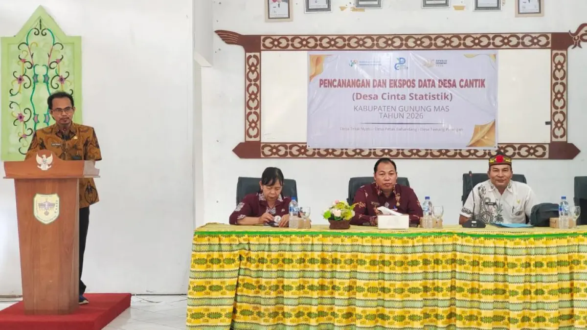 Suasana rapat pencanangan dan ekspos data desa cantik tahun 2026, di aula kantor Kecamatan Kurun, Jumat (24/7). (DISKOMINFO SANTIK GUMAS)