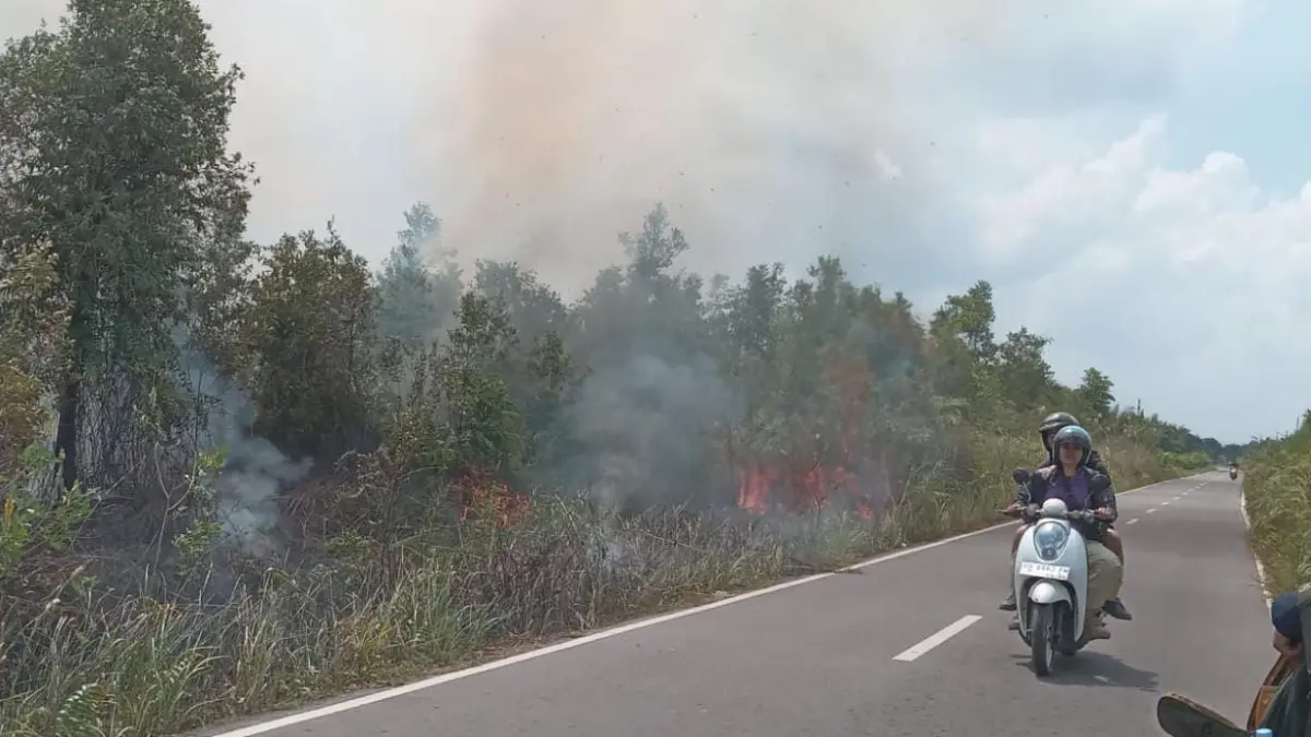 Kebakaran lahan di Jalan Sawit Raya, Kelurahan Pasir Putih, Kecamatan Mentawa Baru Ketapang, Belum lama ini menjalar ke tepi jalan. (Warga/Radar Sampit)&nbsp;