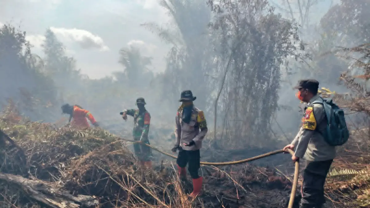 Tim gabungan saat berupaya memadamkan Karhutla di sekitar Kota Palangka Raya, baru-baru tadi. (istimewa/BPBD Kota)
