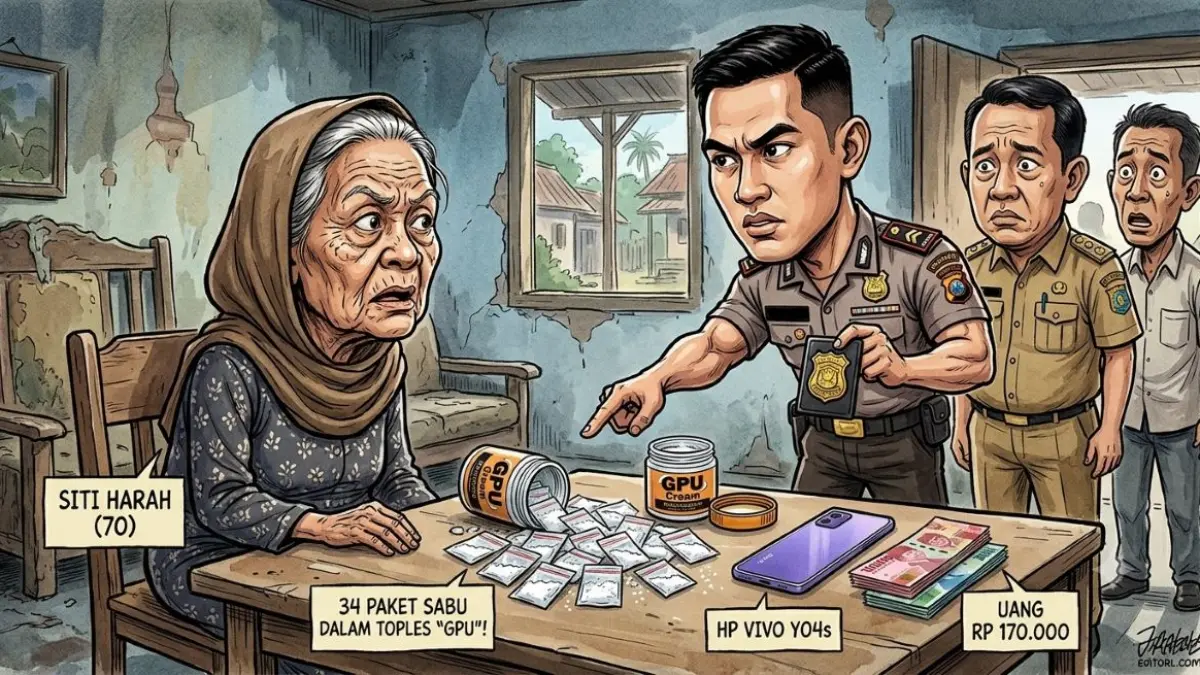ILUSTRASI : Sembunyikan 34 Paket Sabu di Toples GPU Cream, Nenek 70 Tahun di Mentaya Hulu Diciduk Polisi. FOTO: DIBUAT MODE AI/RADAR SAMPIT