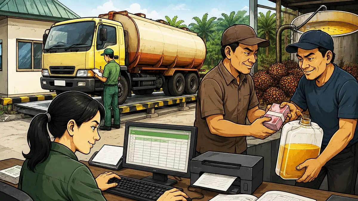 Ilustrasi aktivitas di pabrik kelapa sawit