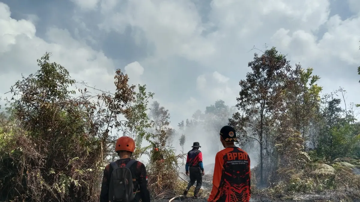 Para petugas tengah berjibaku memadamkan api akibat karhutla.  (BPBD Kotim/Radar Sampit)