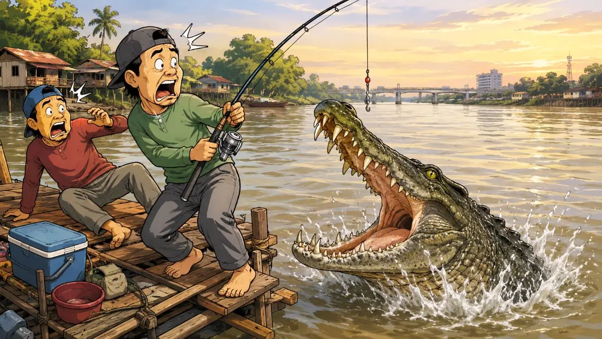 ilustrasi teror buaya Sungai Mentaya, Kotim