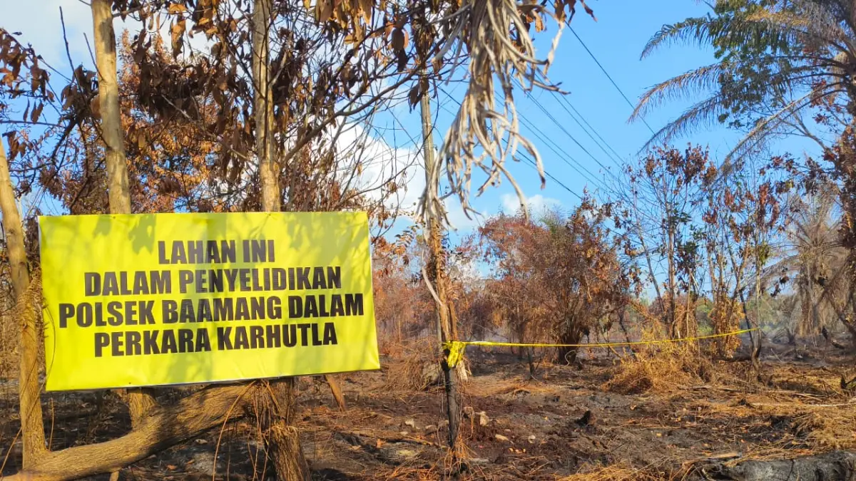 Lokasi lahan di pasang Police Line yang diduga berkaitan dengan karhutla di Jalan Tjilik Riwut Sampit, Kabupaten Kotim.  (Akbar/Radar Sampit)