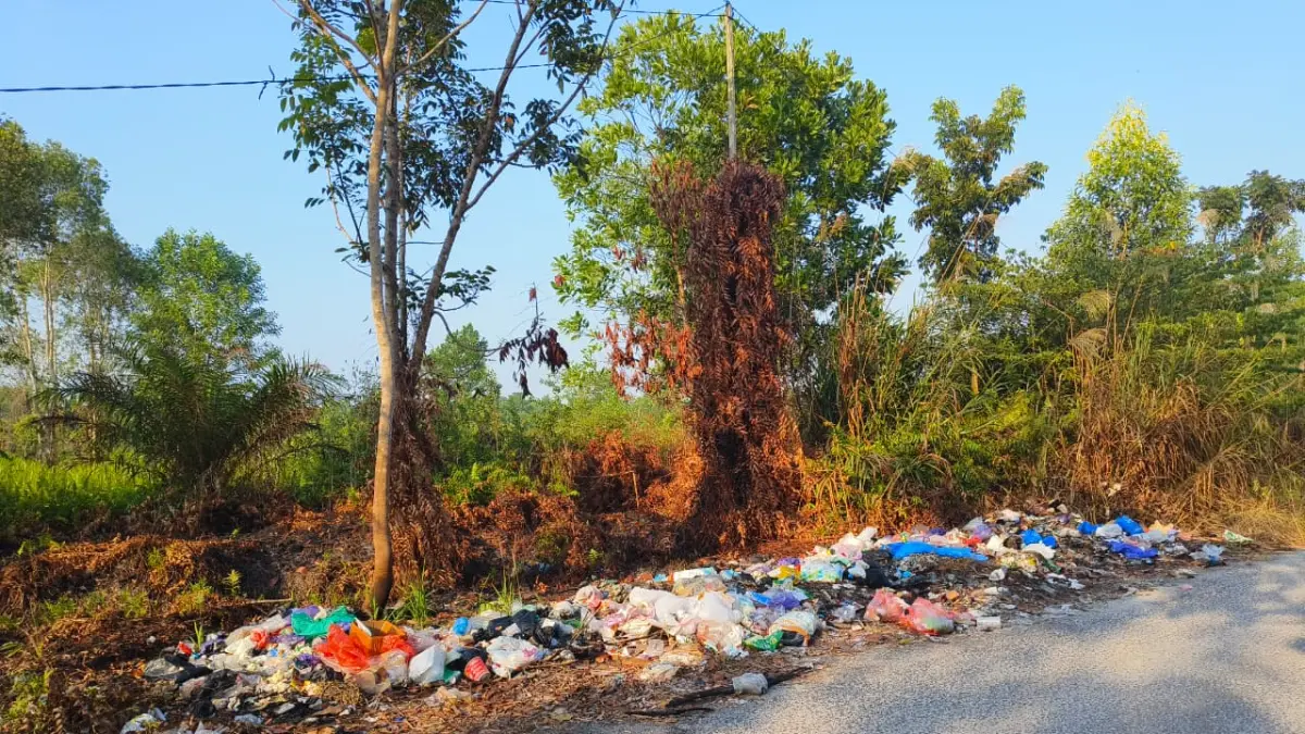 Tumpukan sampah liar di Jalan MT Haryono Barat yang mengganggu kebersihan lingkungan dan berpotensi memicu kebakaran lahan.  (Akbar/Radar Sampit)