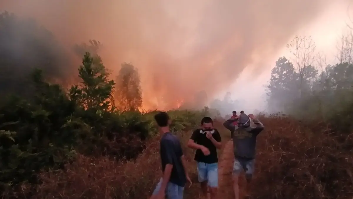 Kebakaran di Jalan Kacapiring Barat, Kelurahan Mentawa Baru Hilir, Kecamatan Mentawa Baru Ketapang, Minggu sore (16/8/2026). (Usay Nor Rahmad/Radar Sampit)