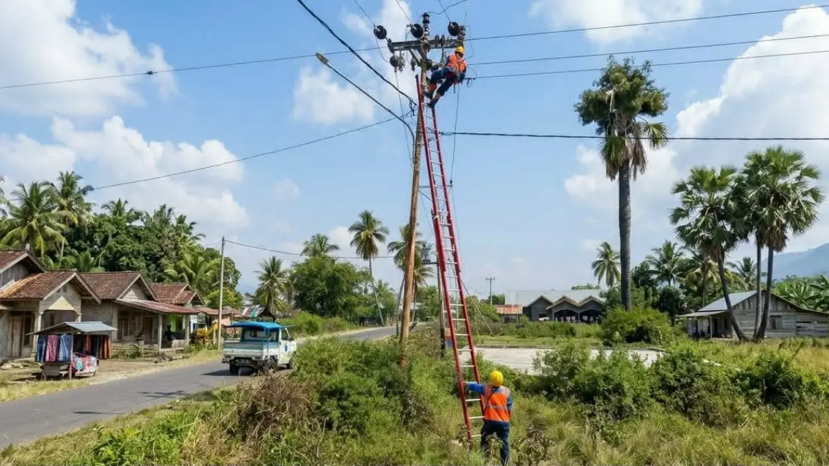 Petugas PLN tengah melakukan pemulihan sistem kelistrikan di salah satu lokasi terdampak bencana gempa bumi Flores, NTT