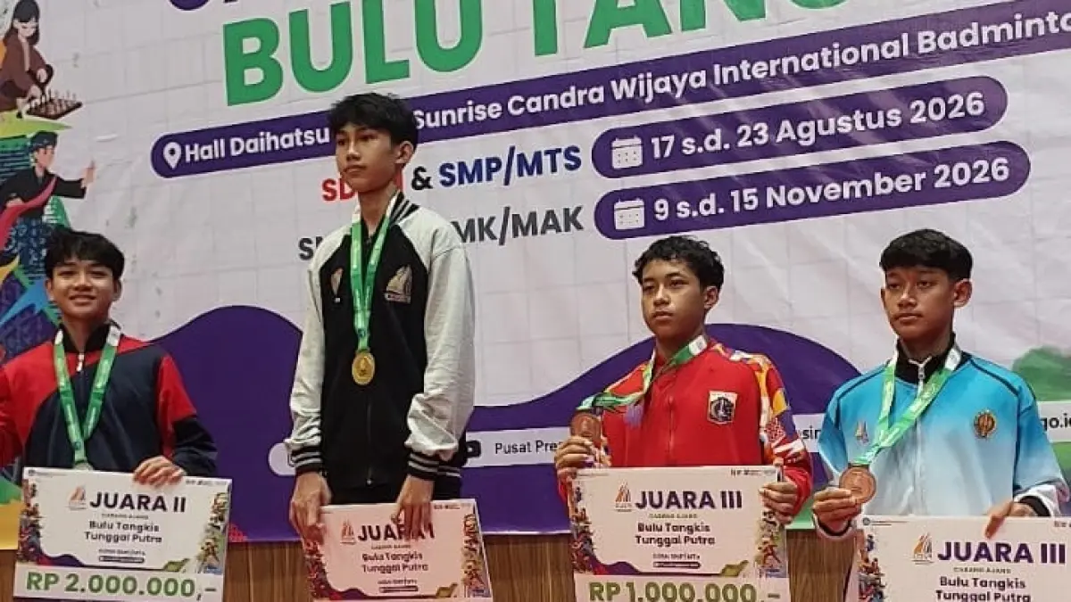 Alfath meraih emas cabang bulutangkis O2SN SMP/MTs tingkat Nasional, yang digelar di Tangerang Selatan, Banten, Sabtu 22 Agustus 2026. (ist)
