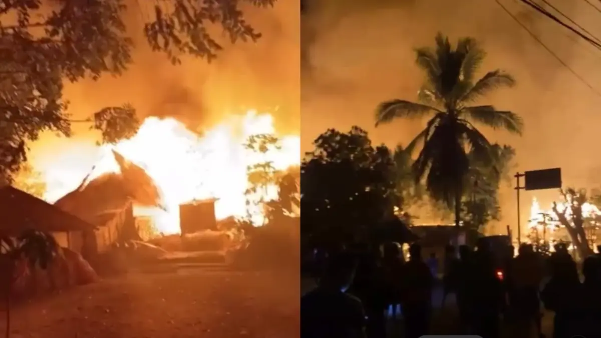 Desa Adat Sade kebakaran hebat, Sabtu malam (22/8/2026). (sc video thread)
