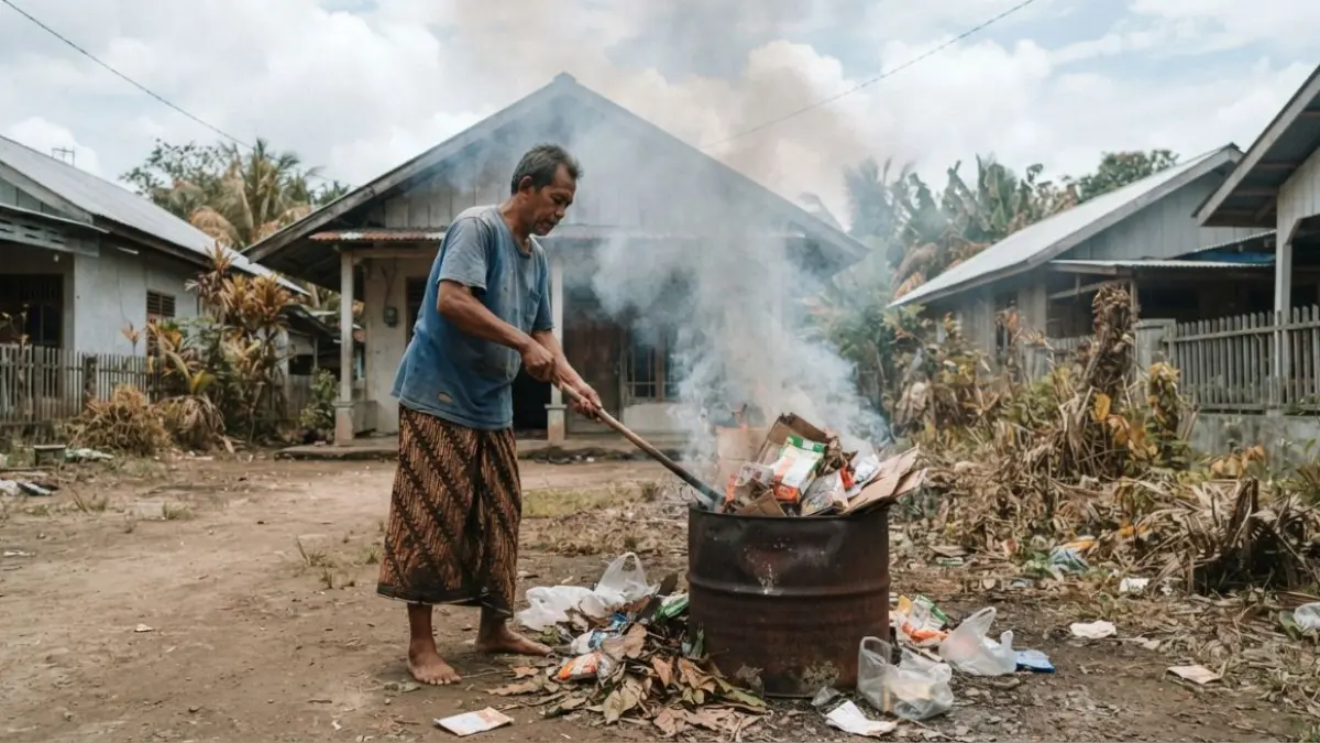 ilustrasi warga membakar sampah