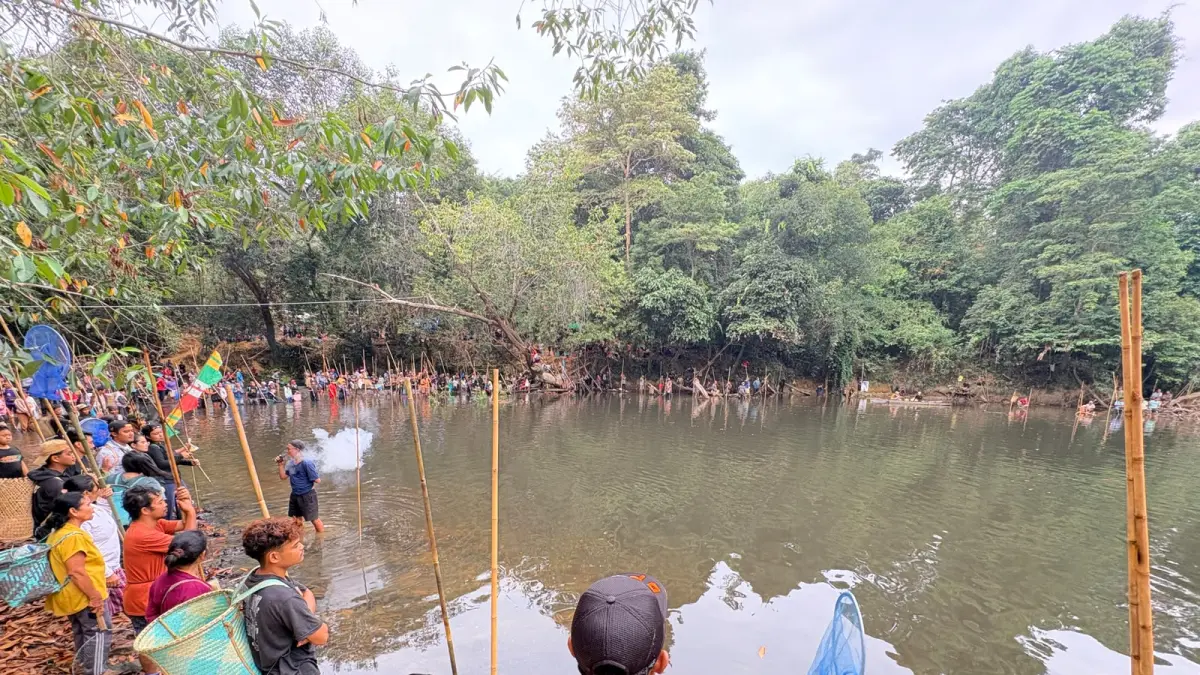 Kegiatan Menuba Adat di Hulu Sungai Arut, Desa Riam, Kecamatan Arut Utara, Kabupaten Kotawaringin Barat, Senin 24 Agustus 2026. (prokom kobar)