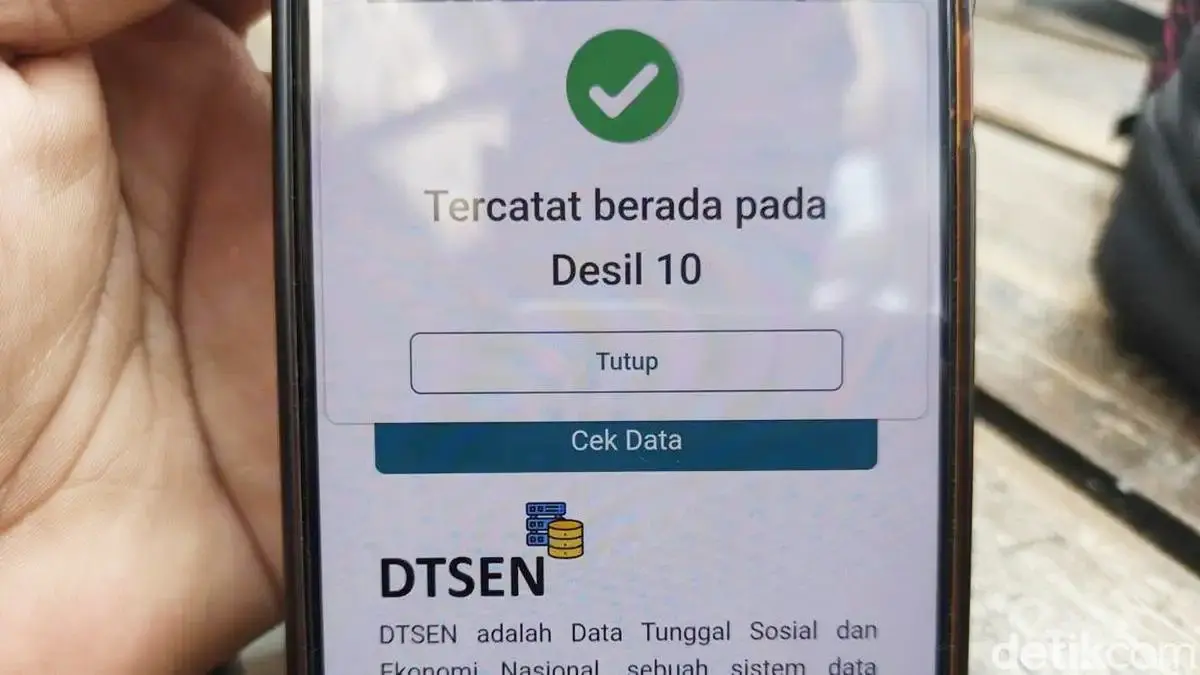 ILUSTRASI: Tampilan layar aplikasi DTSEN yang menunjukkan status warga tercatat pada kelompok Desil 10.