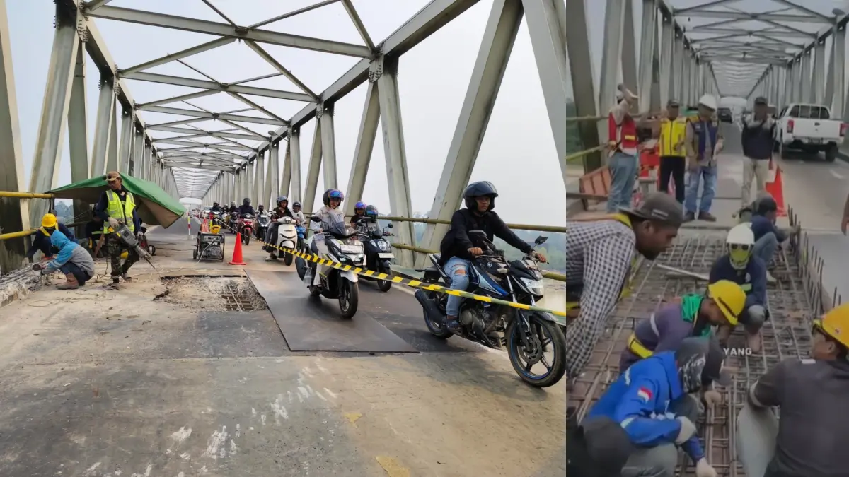 Arus lalu lintas kendaraan di Jembatan Sei Katingan, Kecamatan Katingan Hilir, Kabupaten Katingan, diberlakukan sistem buka-tutup selama proses preservasi jembatan berlangsung. (Istimewa/PUPR)