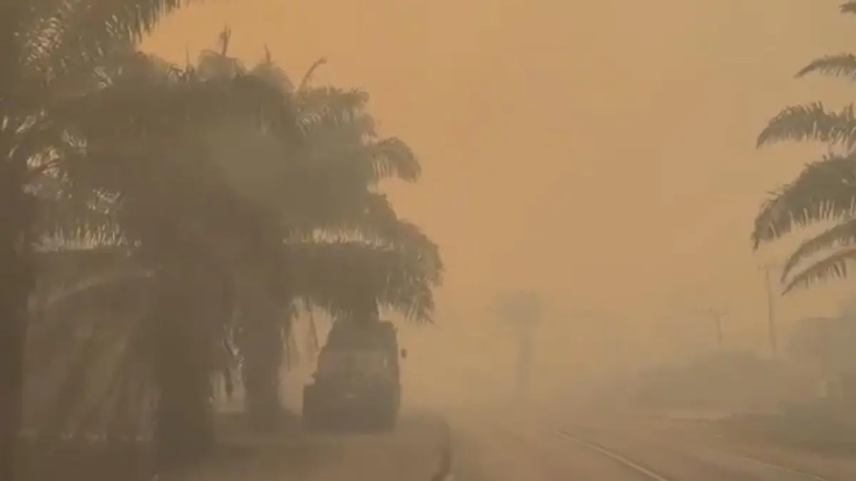 Kondisi kabut asap di jenderal Sudirman, Sampit, Kabupaten Kotawaringin Timur, Minggu pagi (30/8/2026). (Warga/Radar Sampit)&nbsp;