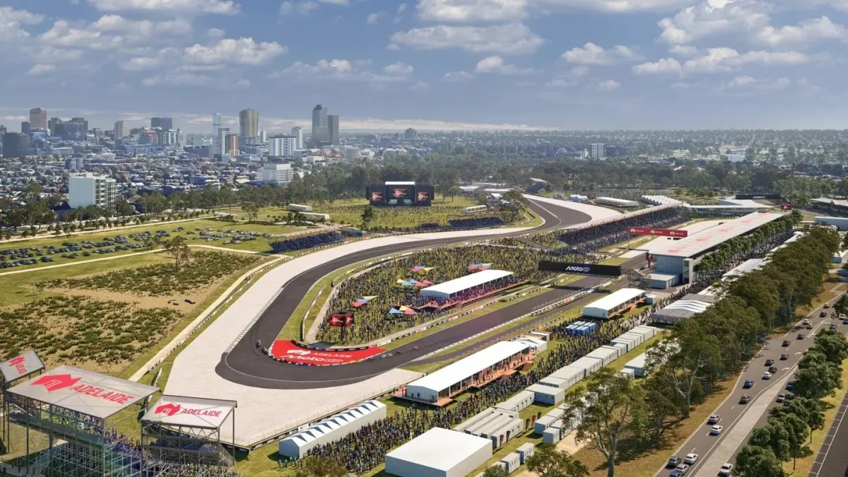 Rancangan sirkuit di tengah Kota Adelaide (Australia), yang akan menggelar seri pertama MotoGP 2027 mendatang.(net)