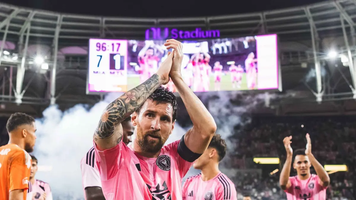 Leonel Messi usai mencetak salah satu golnya ke gawang CF Montréal, dalam lanjutan Major League Soccer (MLS), baru-baru tadi.(net)