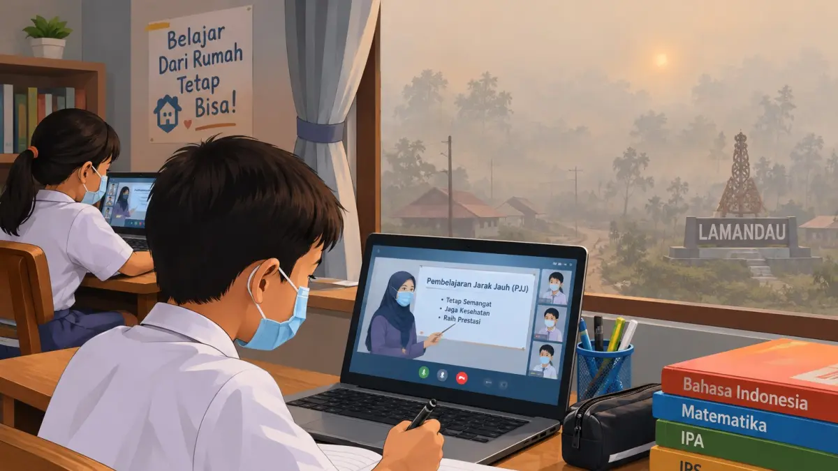 Ilustrasi pelajar di Lamandau sedang mengikuti pembelajaran jarak jauh mulai 7 September akibat kabut asap.