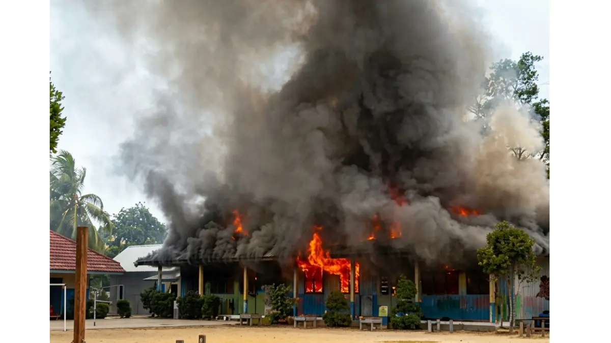 Tiga ruang kelas SDN 1 Pangkut, di Jalan Eji Junuh, Kelurahan Pangkut, Kecamatan Arut Utara, Kabupaten Kotawaringin Barat Terbakar, Minggu 6 September 2026. (Warga/Radar Sampit)