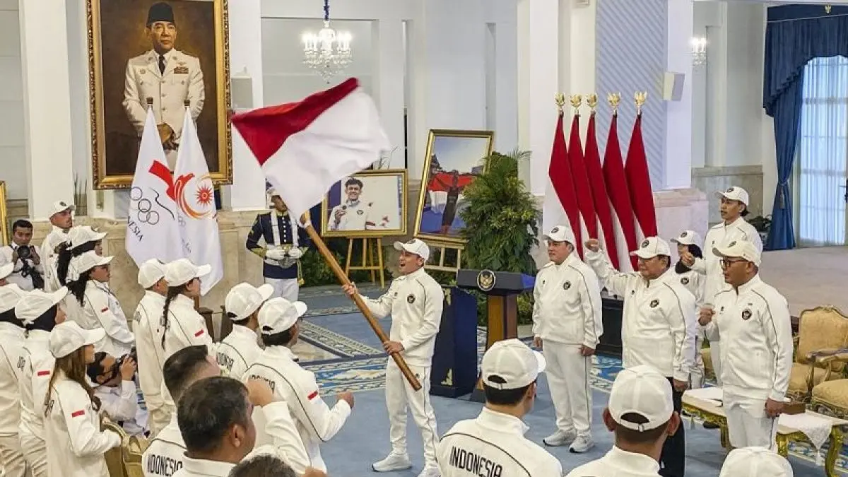Suasana pelepasan kontingen Indonesia untuk Asian Games 2026, di istana negara, Rabu (9/9).(dok.antara)