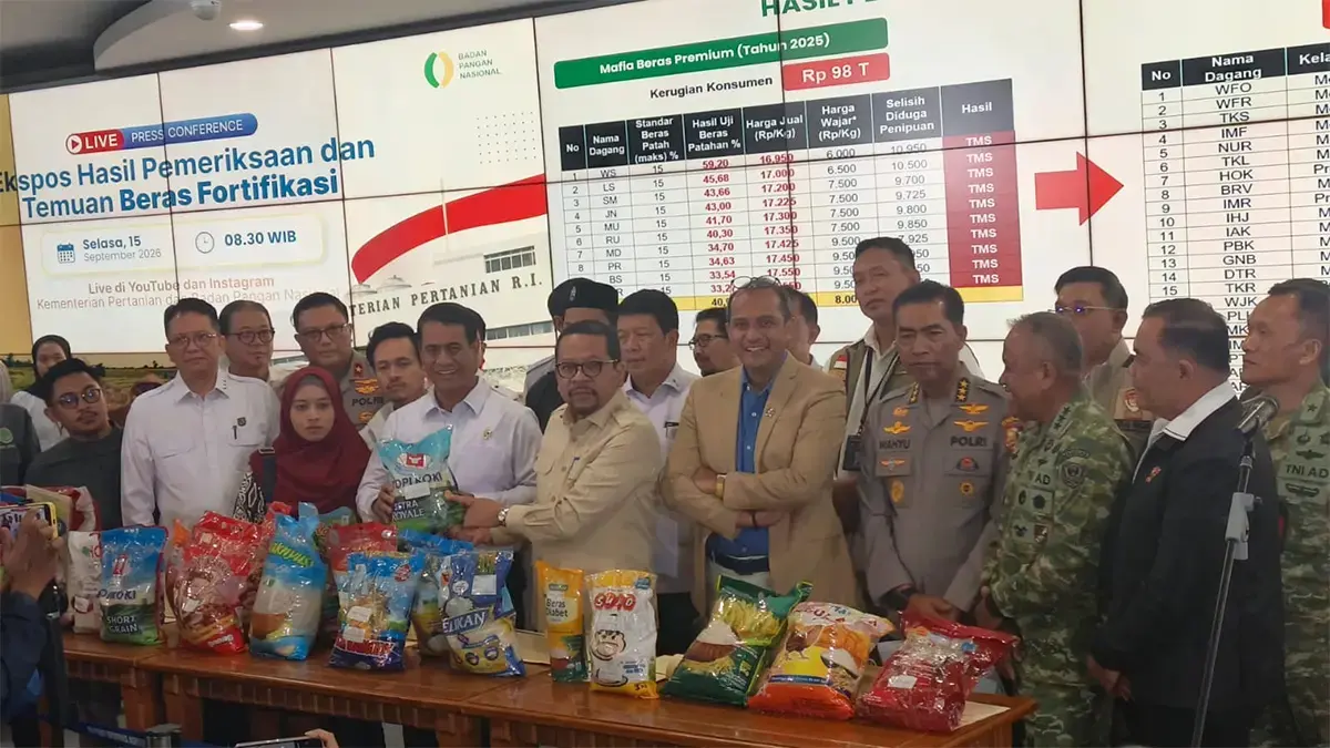 Ekspose Hasil Pemeriksaan dan Temuan Beras Fortifikasi di Jakarta, Selasa (15/9)/(Dimas Choirul/Jawapos.com)