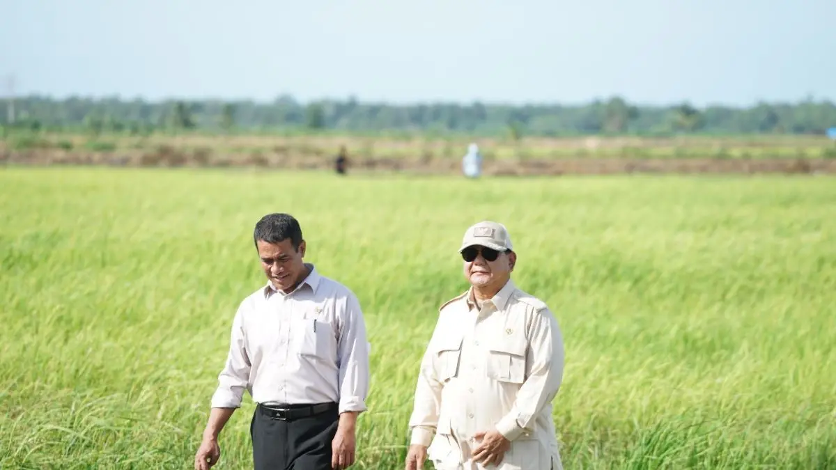 Menteri Pertanian (Mentan) Andi Amran Sulaiman saat mendampingi Presiden RI Prabowo Subianto, di salah satu kawasan persawahan. (dok.antara)