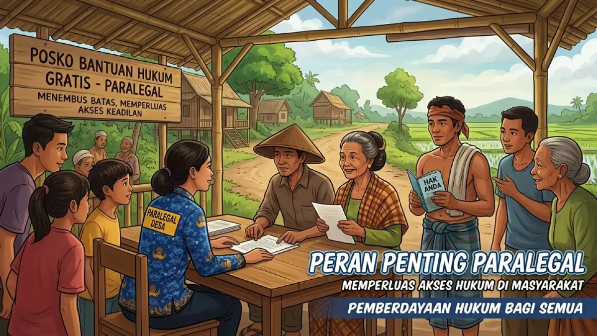 Paralegal dalam pemberian layanan bantuan hukum, sangat dibutuhkan eksistensinya, mengingat masih banyak masyarakat yang belum paham implementasi hukum di Indonesia dan sulit mendapatkan akses terhadap keadilan hukum. (ilustrasi: Gemini Generated Image)