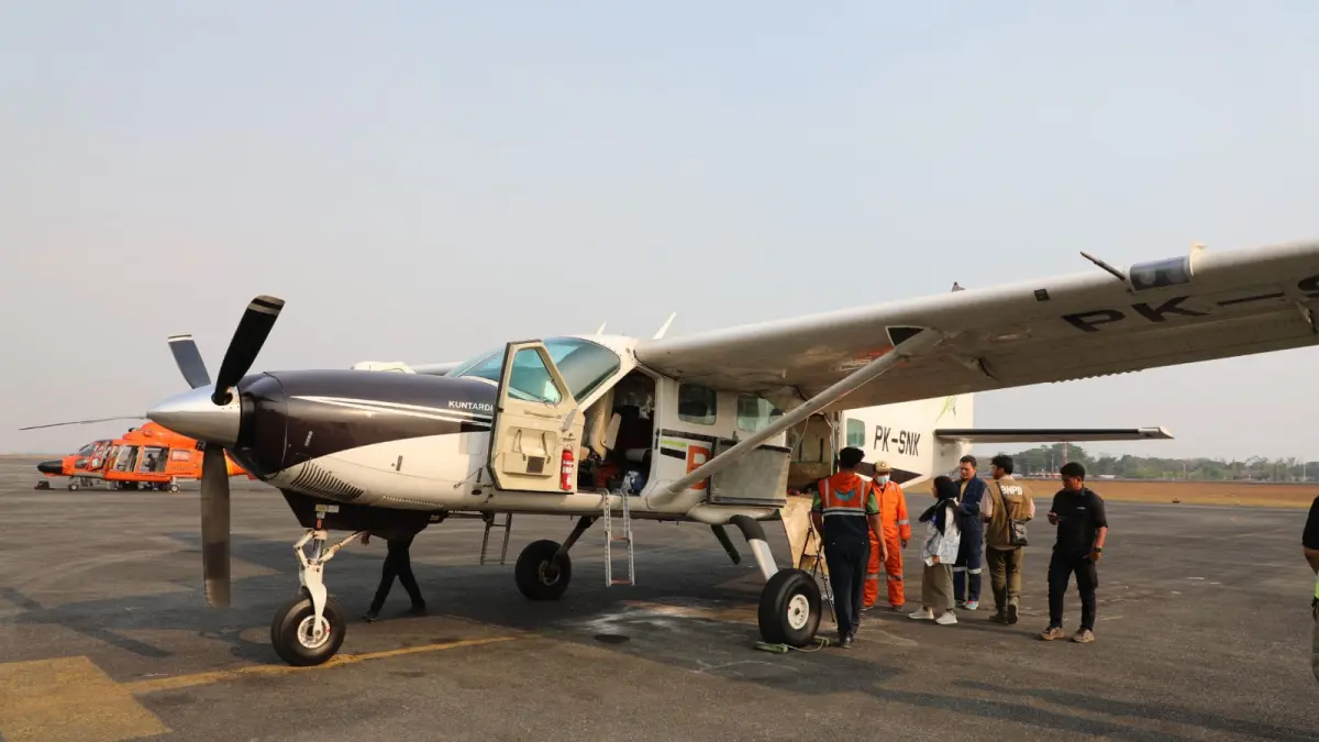 Salah satu pesawat Cessna Caravan untuk operasi modifikasi cuaca (OMC) di Kalimantan Tengah dan Kalimantan Selatan. (BNPB)