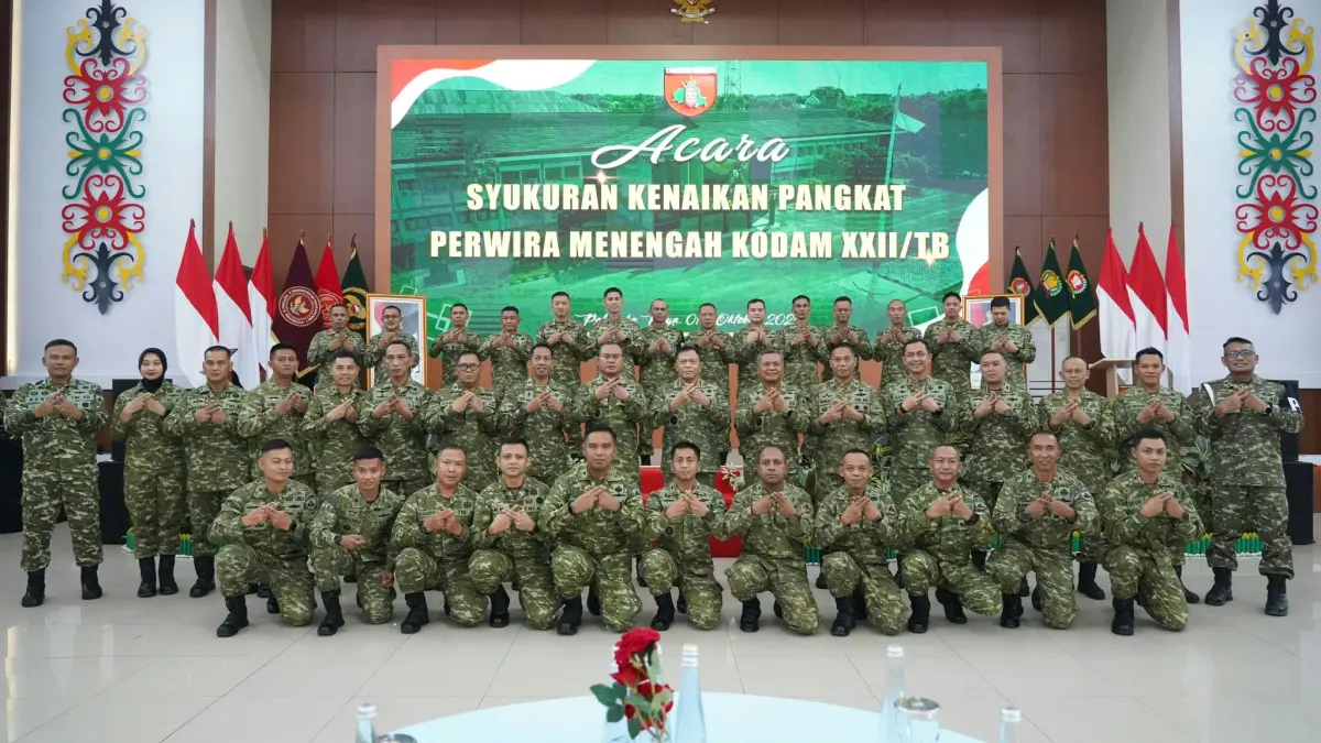 Sebanyak 63 perwira menengah (Pamen) Kodam XXII/Tambun Bungai (TB) menerima kenaikan pangkat periode 1 Oktober 2026.(istimewa)