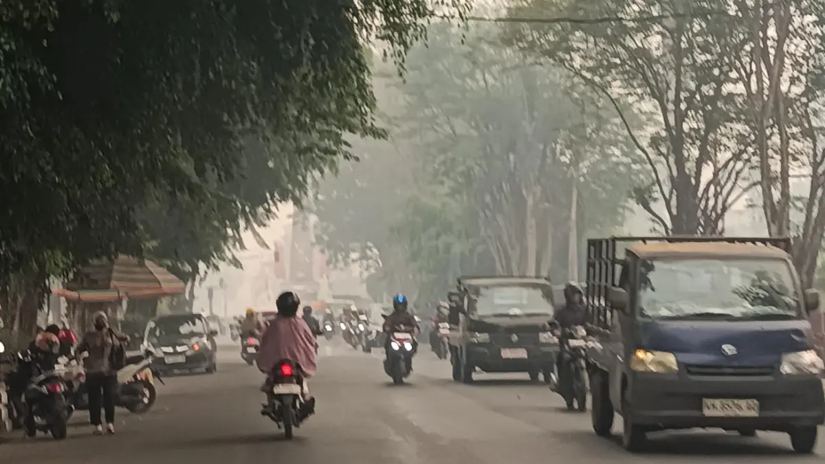 Kabut asap di salah satu ruas jalan di Sampit, Kabupaten Kotawaringin Timur, Kamis (8/10/2026). (Usay Nor Rahmad/Radar Sampit)