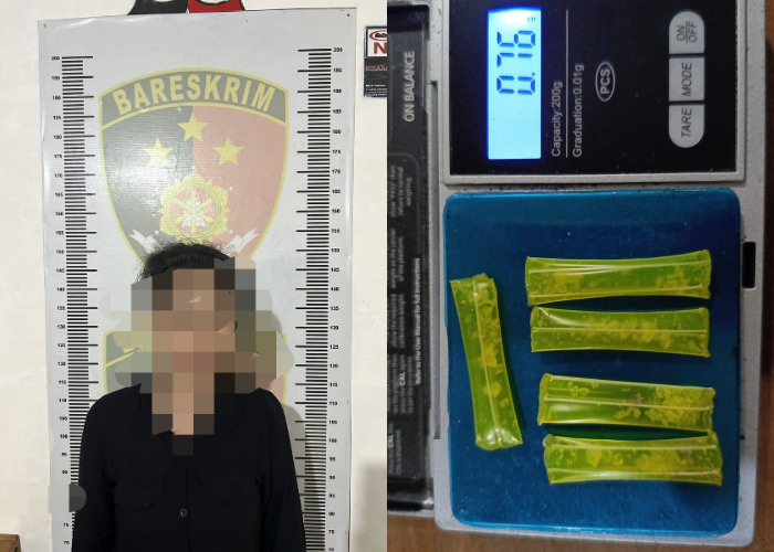 DIRINGKUS: Jajaran Polsek Tanjung Redeb meringkus seorang IRT H (41) dan barang bukti sabu-sabu.