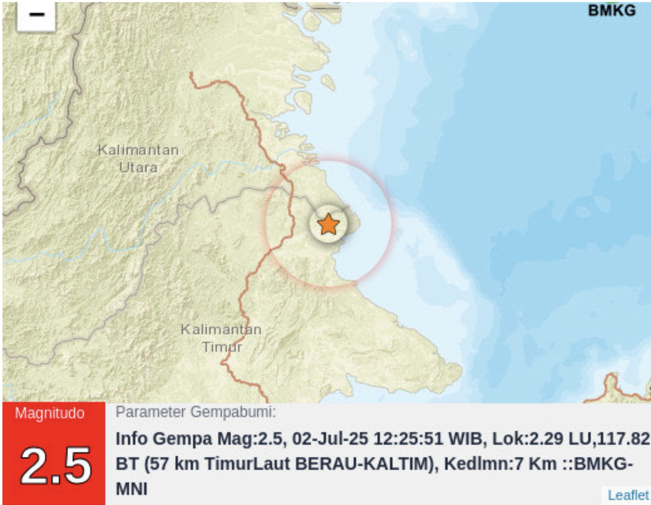 ILUSTRASI: Gambaran titik gempa yang terjadi di Kampung Kasai, Pulau Derawan, Rabu (2/7). (BMKG UNTUK BERAU POST)