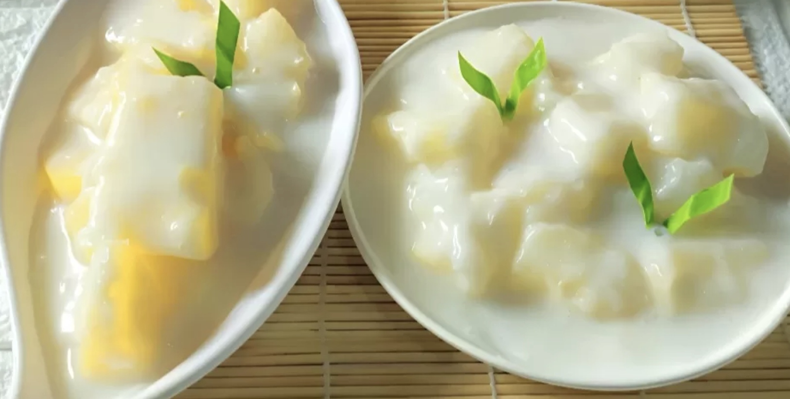 Singkong Thailand lembut dan manis, disajikan dengan saus santan gurih. (Prasasti Channel)