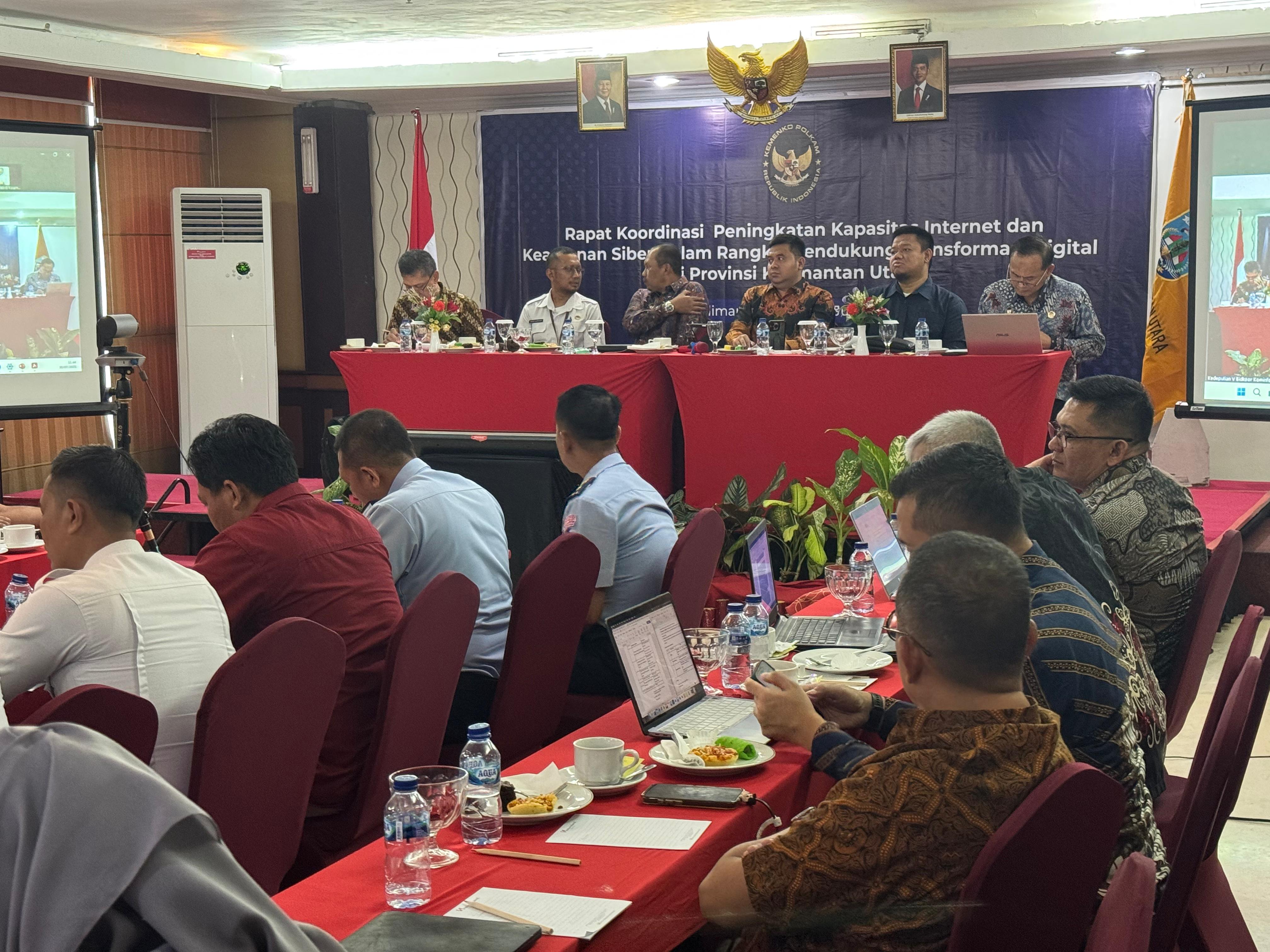 KOORDINASI: Kemenko Polkam bersama stakeholder se-Kaltara melakukan koordinasi terkait kapasitas internet dan keamanan siber, Rabu (30/7). (SEPTIAN ASMADI/HRK)