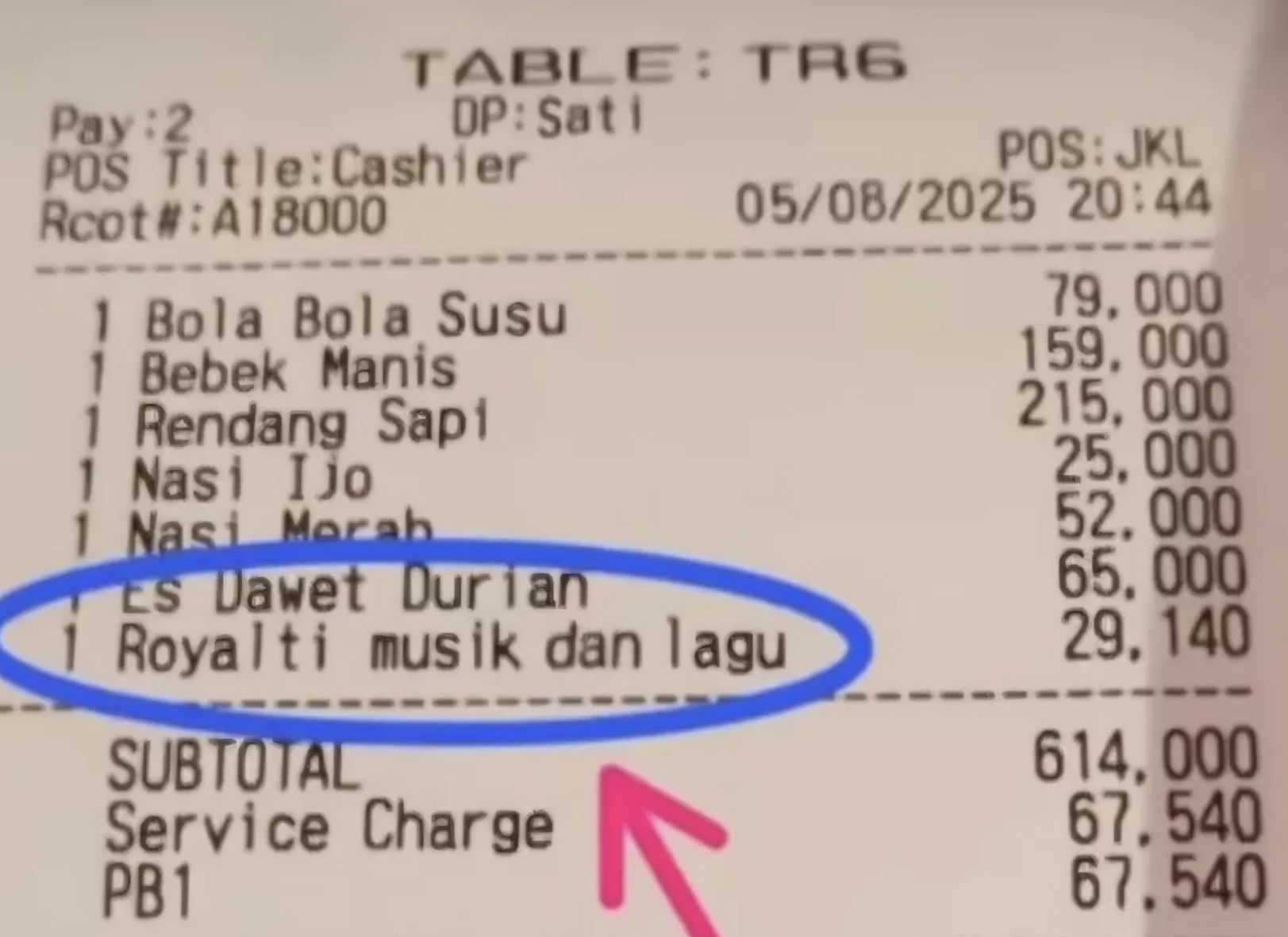 Viral di media sosial, pembayaran royalti musik dan lagu yang dibebankan kepada konsumen restoran. (X)