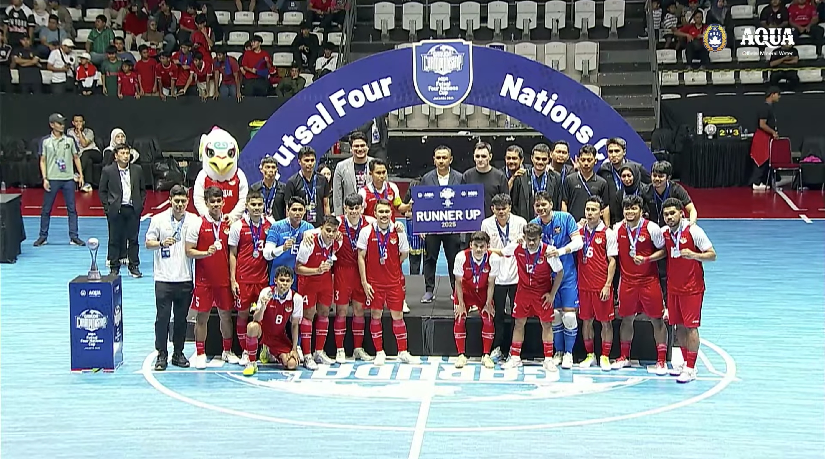 Timnas Futsal Indonesia pada turnamen Futsal Four Nations Cup 2025 di GBK Basket Hall, Senayan, Jakarta, Minggu (21/9/2025). (YouTube: Timnas Indonesia).