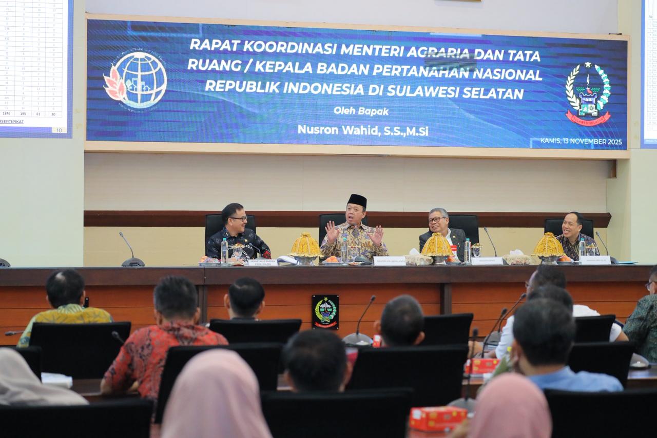 KUNJUNGAN KERJA: Menteri ATR/BPN Nusron Wahid melaksanakan kunjungan kerja sekaligus rapat koordinasi bersama kepala daerah seluruh Sulawesi Selatan. (ATR/BPN)