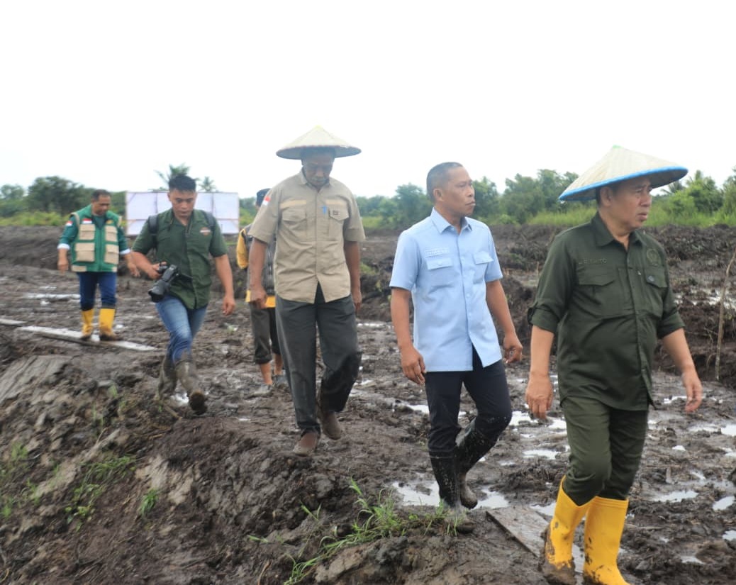INFRASTRUKTUR: Progres pekerjaan Pembangunan Jembatan Terusan Salimbatu pada Ruas Jalan Tanjung Palas&mdash;Salimbatu ditinjau Bupati Bulungan Syarwani. (PEMKAB BULUNGAN UNTUK HRK)