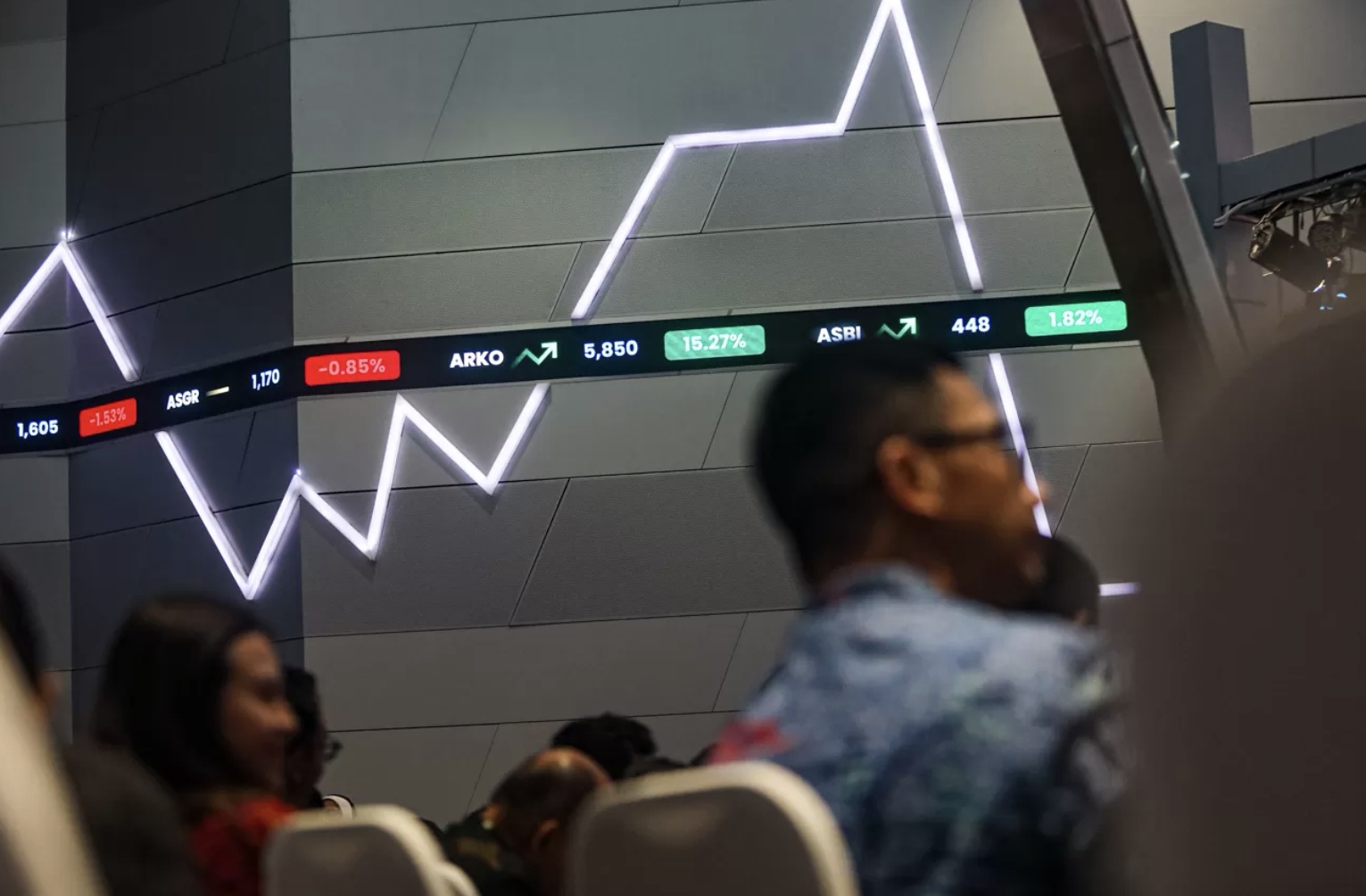 Layar menampilkan pergerakan IHSG saat penutupan perdagangan PT Bursa Efek Indonesia Tahun 2025 di Jakarta, Selasa (30/12/2025). (Salman Toyibi/Jawa Pos)