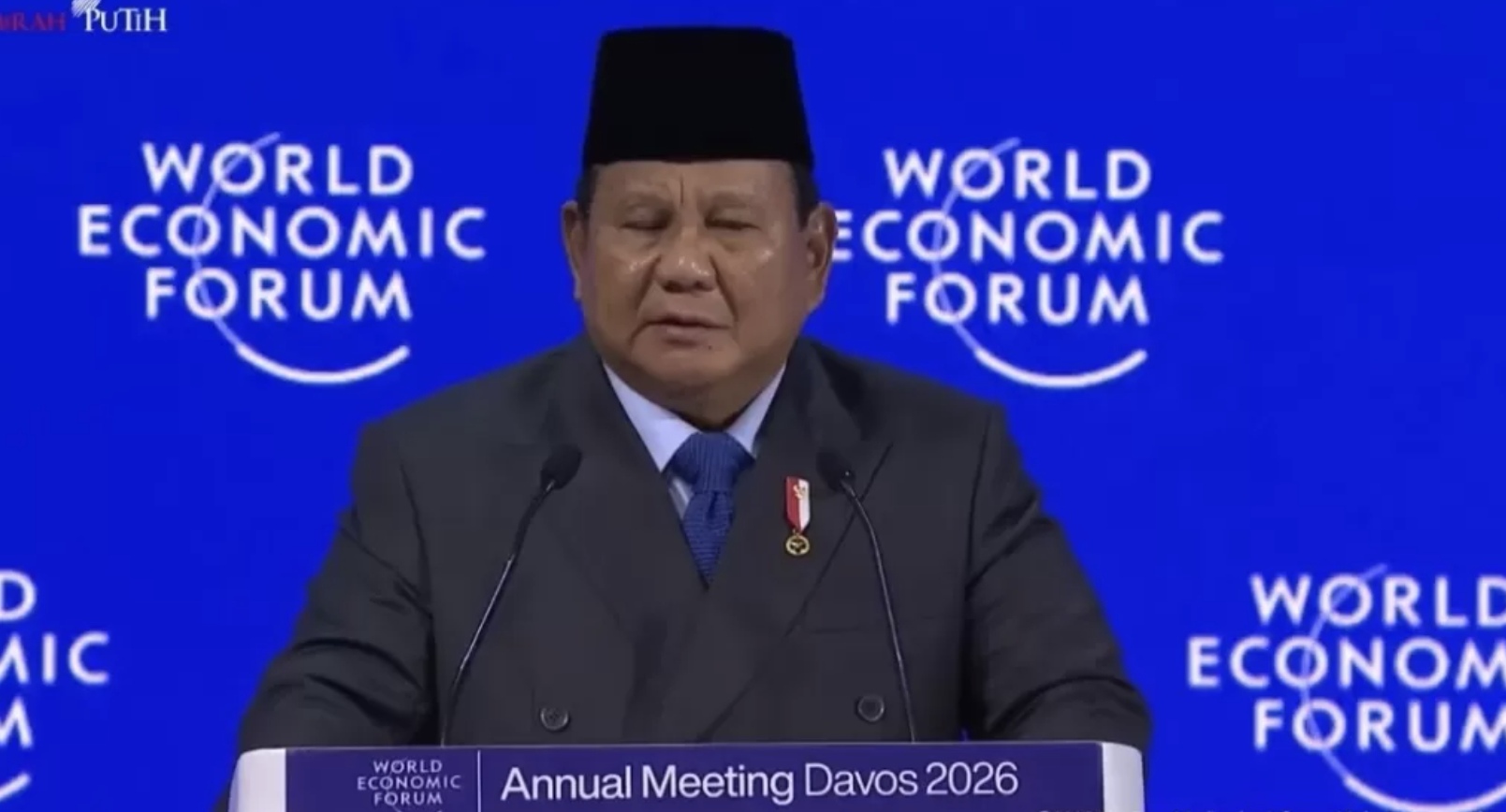 Presiden Prabowo Pidato di WEF, Klaim Kemiskinan Ekstrem Indonesia Turun ke Titik Terendah dalam Sejarah. (YouTube Setpres)