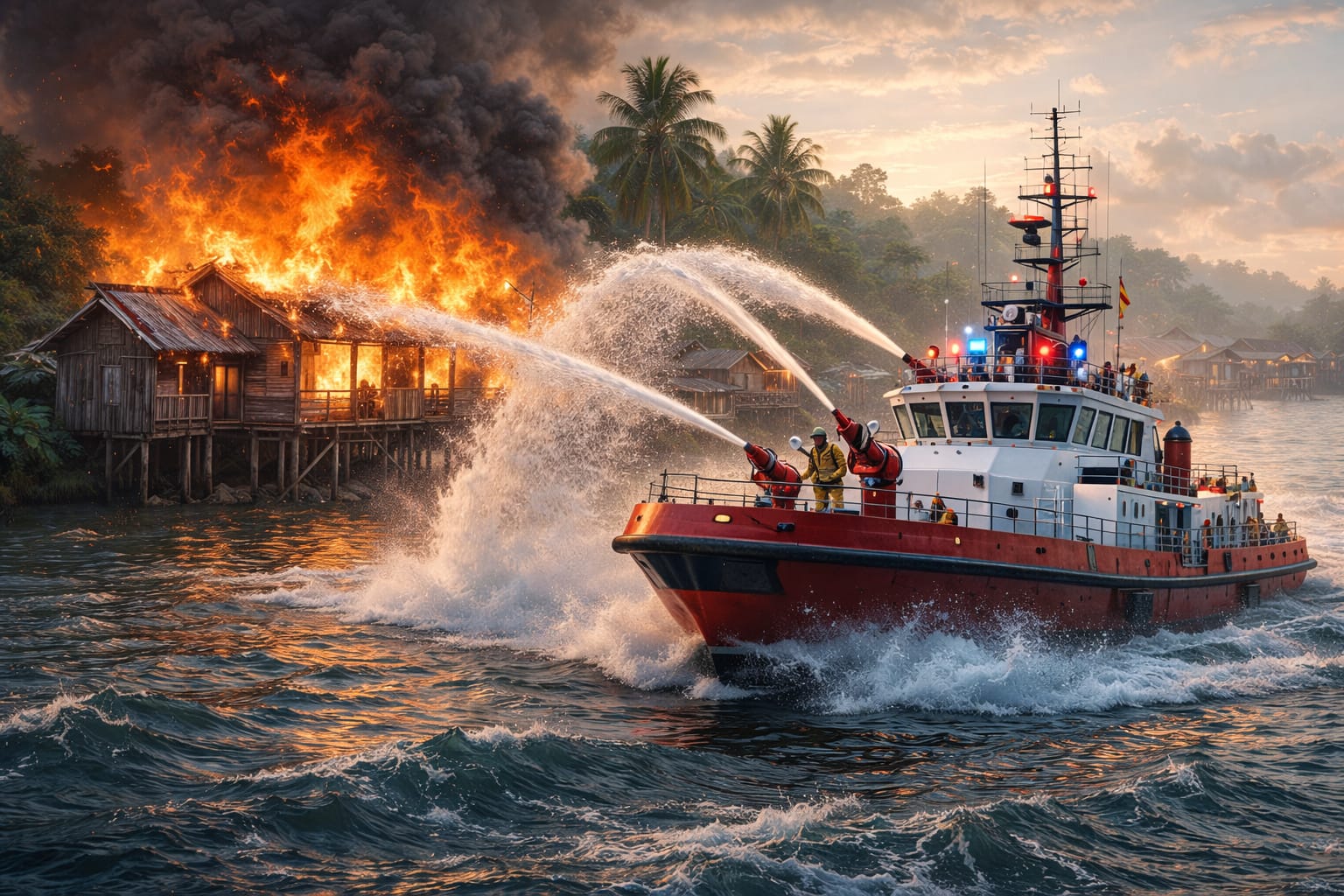 ILUSTRASI : Saat ini BPBD Berau membutuhkan armana pemadam air atau Fire Boat.  (AI)