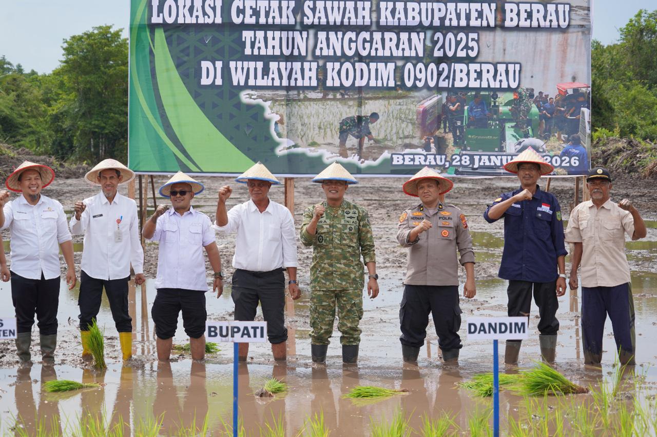 TANAM PADI: Penanaman padi yang dilakukan secara simbolis di Kampung Buyung-Buyung, Kecamatan Tabalar. (ARTA KUSUMA YUNANDA/BP)